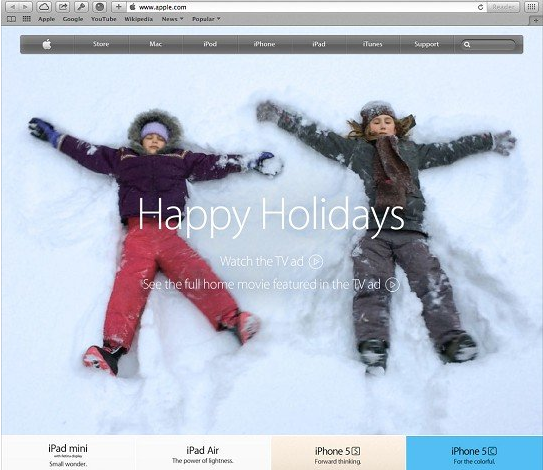 喜迎節(jié)日 蘋(píng)果官網(wǎng)已裝扮上圣誕主題視頻廣告