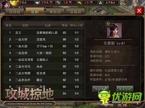 成就帝王之路 《攻城掠地》官職品階介紹