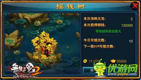 錢財(cái)滾滾來《無雙三國2》搖錢樹系統(tǒng)詳解